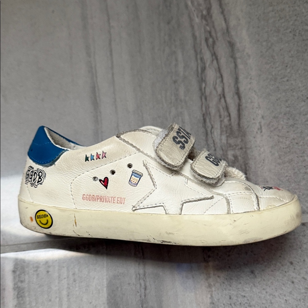Golden Goose Kids White and Blue Sneakers